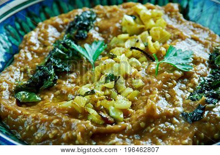 Kashk e Bademjan Persian Eggplant Dish. close up meal
