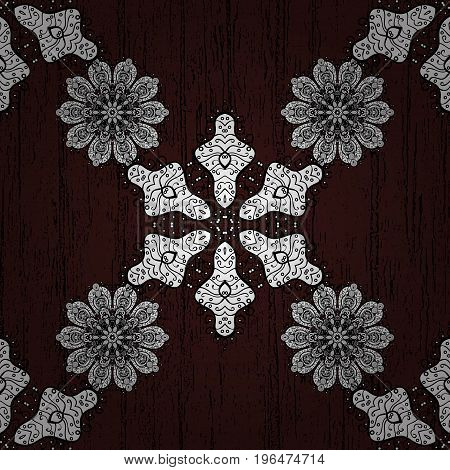 Vector Round Ornament Pattern. Geometric circle element in glod colors. Mandala on brown background. Spiritual and ritual symbol of Islam Arabic Indian religions.