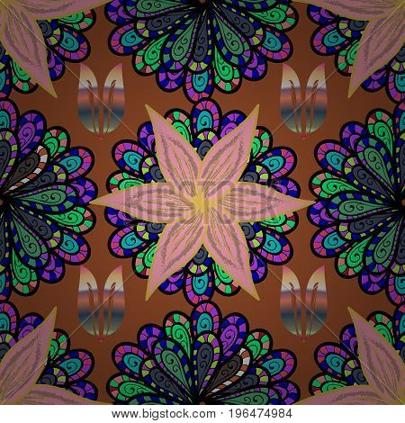 Flat Flower Elements Design. Vector illustration. Colour Spring Theme seamless pattern Background. Seamless Chichi fabric pattern. Flowers pattern.