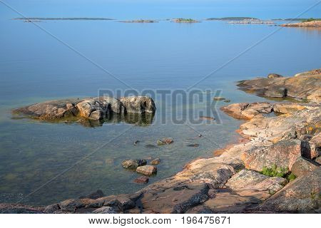 A June quiet morning on the shore of the Gulf of Finland. Hanko, Finland