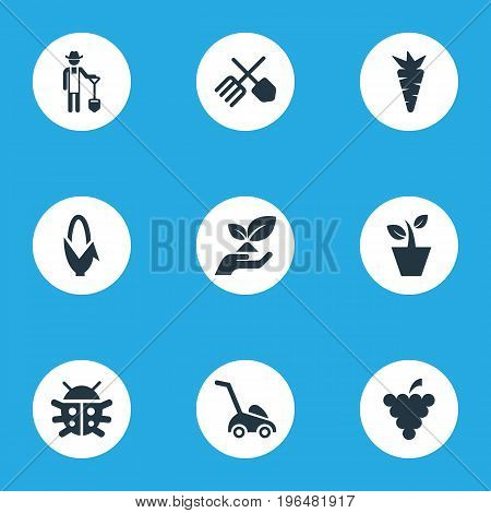 Elements Root, Rescue Nature, Flowerpot And Other Synonyms Horticulture, Corn And Vegetable. Vector Illustration Set Of Simple Gardening Icons.