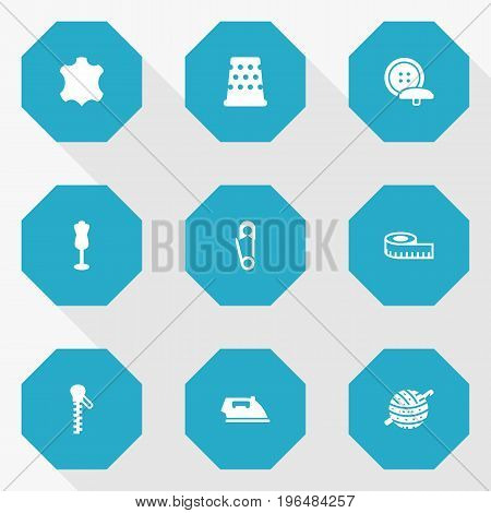 Collection Of Mannequin, Seamstress, Pintle And Other Elements. Set Of 9 Sewing Icons Set.