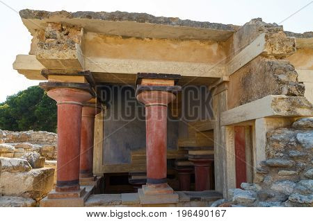 Knossos palace at Crete, Greece Knossos Palace, is the largest Bronze Age archaeological site on Crete and the ceremonial and political centre of the Minoan civilization and culture