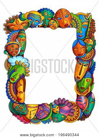 vector illustration of doodle style frame of colorful African mask