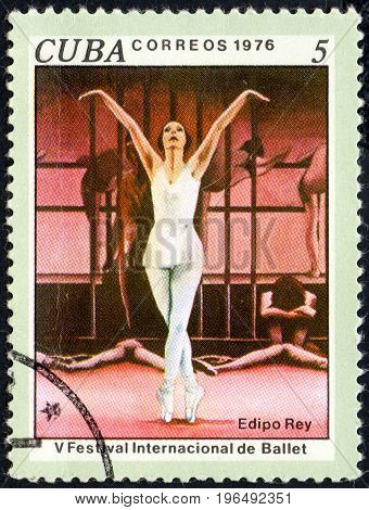 UKRAINE - CIRCA 2017: A stamp printed in Cuba shows Oedipus Rex 5th International Ballet Festival from series International Ballet Festival circa 1976