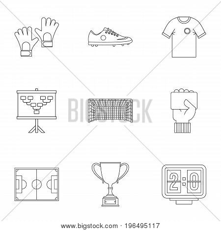 Football icons set. Outline set of 9 football vector icons for web isolated on white background