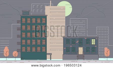 City Street stroke style illustration skyskrapers rasterized