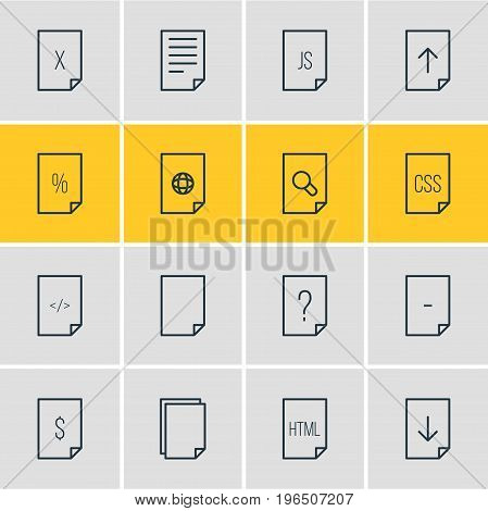 Editable Pack Of Percent, Document, Search And Other Elements. Vector Illustration Of 16 File Icons.
