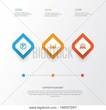 Religion Icons Set. Collection Of Halal, Hejaz, Forbidden Meal And Other Elements