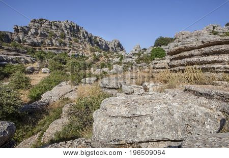 Karstic rock formations at Torcal de Antequera National Park Malaga Spain