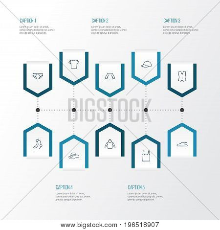 Clothes Outline Icons Set. Collection Of Half-Hose, Hat, Underpants And Other Elements