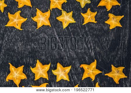 Star Fruits On Wooden Table. Thai Fruit : Star Fruit Is Popular In Asia, Sweet Taste Fruits. Star Fr