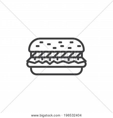 Hamburger line icon, outline vector sign, linear style pictogram isolated on white. Beefburger symbol, logo illustration. Editable stroke. Pixel perfect vector graphics