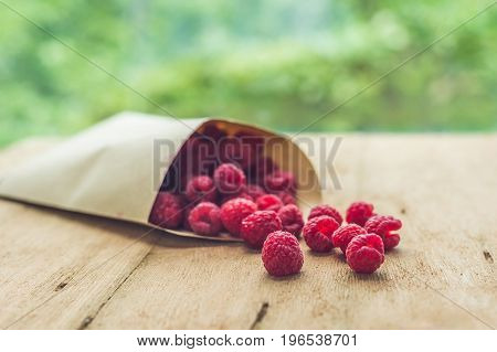 Summer Holiday, Vacation, Relaxation Concept. Raspberries, Straw Hat. Free Text Copy Space. Summer V