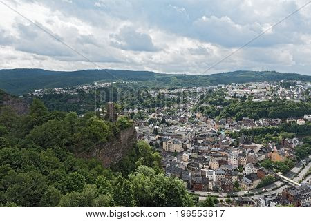 Panorama arial view of Idar-Oberstein in Rhineland-Palatinate, Germany