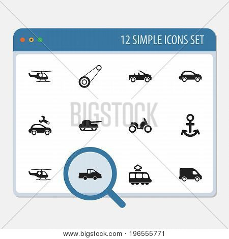 Set Of 12 Editable Transport Icons. Includes Symbols Such As Carriage, Car Vehicle, Delivery And More