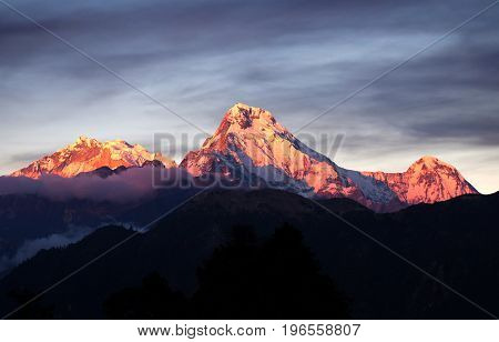 Panorama Of Mount Annapurna South - View From Poon Hill On Annapurna Circuit Trek, Nepal