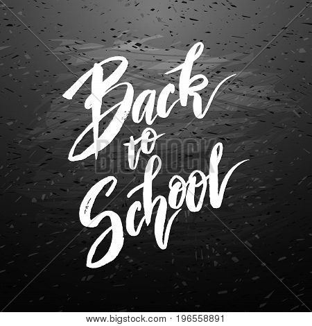 Text back to school - hand drawn lettering with chalk on blackboard. Big sale banner. Vector illustration stock vector.
