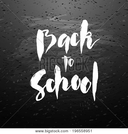 Text back to school - hand drawn lettering with chalk on blackboard. Big sale banner. Vector illustration stock vector.