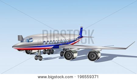 The airplane isolated on a blue background