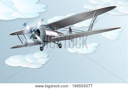 The vintage biplane high in the sky