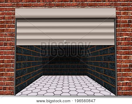 The empty car garage with raised rolette