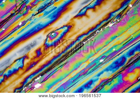 microscopic shot of urea micro crystals in polarized light