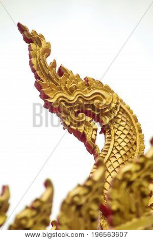 Naga on the roof of Luang Phor Ngern 700 Year Temple or Wat Paknam Boong Sapang Ubonratchathani.