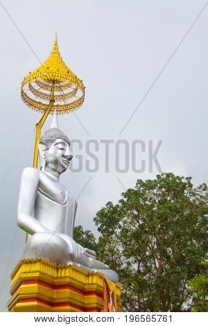 The big silver buddha statue or Luang Phor Ngern statue at Wat Paknam Boong Sapang Ubonratchathani.