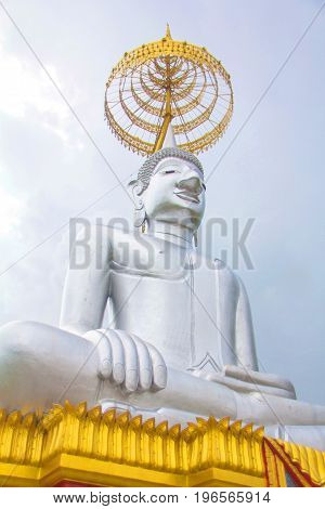 The big silver buddha statue or Luang Phor Ngern statue at Wat Paknam Boong Sapang Ubonratchathani.