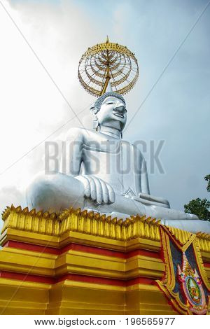 The big silver buddha statue or Luang Phor Ngern statue at Wat Paknam Boong Sapang Ubonratchathani.