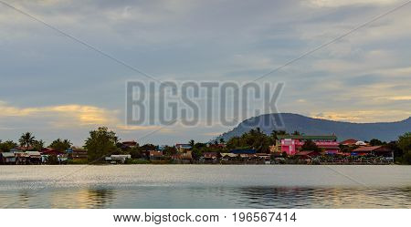 Sunset Over River In Kampot, Cambodia.