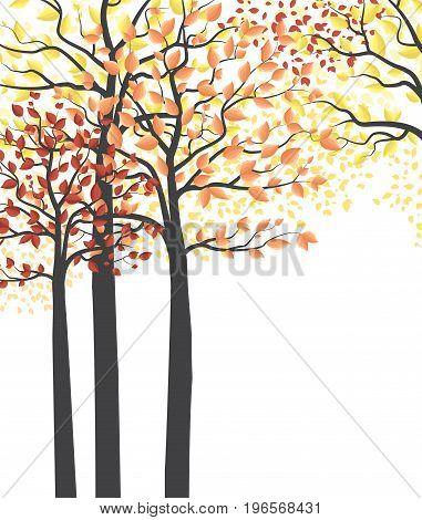 Vector illustration of an autumn tree with leaves. Autumn multicolored forest