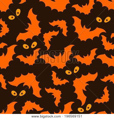 Halloween seamless pattern with bright bats and eyes on dark background. Modern styled flat design. REcomended for holiday banners, textile, paper cards, seasonal wallpapers, party decoration