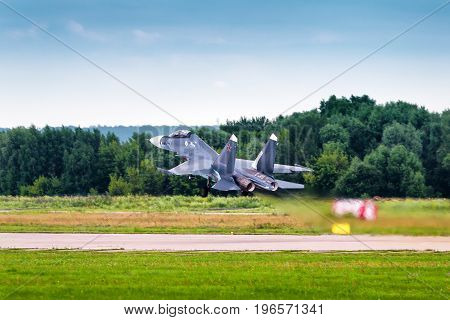 Moscow Region - July 21, 2017: Russian strike fighter Sukhoi Su-30 