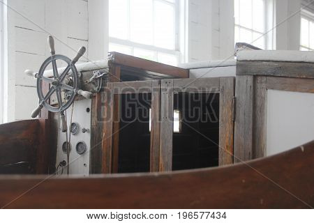 The helm of a sloop in Sleeping Bear Dunes National Lakeshore, Michigan