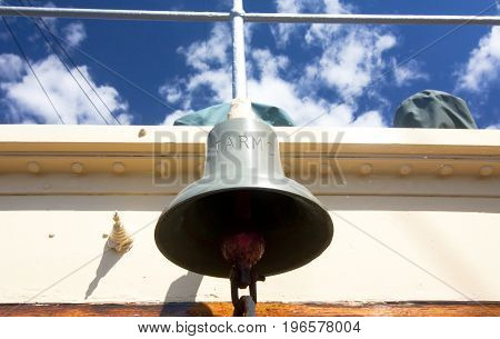 Navy ship bell of the icebreaker Tarmo. Kotka, Finland 16.07.2017.
