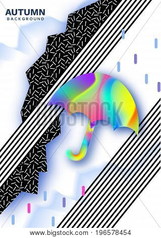 Umbrella abstract color poster, autumn season concept in trendy 90s style with  fluid gradients, lines, liguid texture, fashion bright background, banner, cover, invitation, flyer, vector illustration