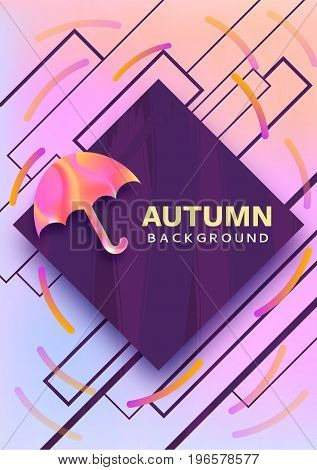 Umbrella abstract color poster, autumn season concept in trendy 90s style with  fluid gradients, lines, liguid texture, fashion bright background, banner, cover, invitation, flyer, vector illustration