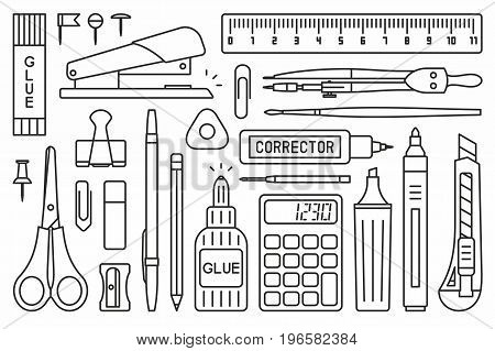 School supplies design element set. Outline design