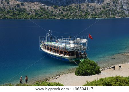 view of Camellia island in Hisaronu Bay, Aegean sea, Turkey