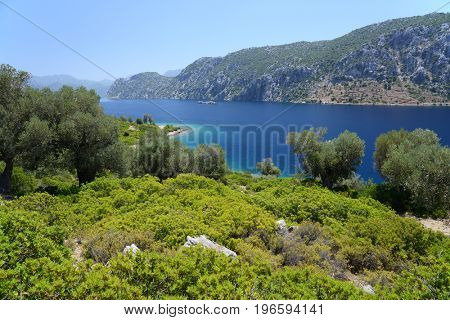 view of Camellia island in Hisaronu Bay, Aegean sea, Turkey