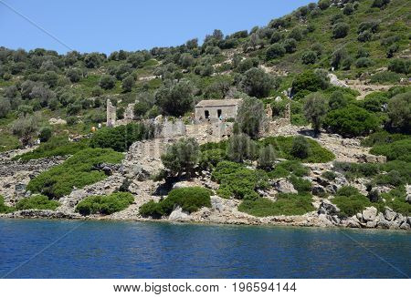 view of Camellia island in Hisaronu Bay, Aegean sea, Turkey