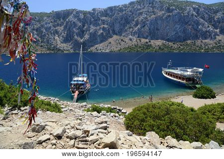 view of Camellia island in Hisaronu Bay, Aegean sea, Turkey