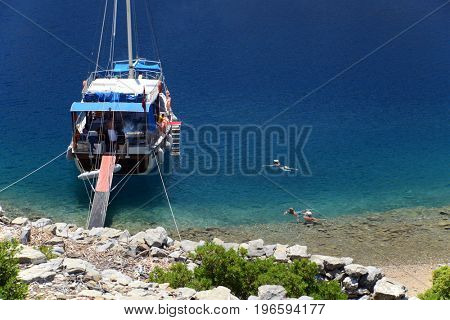 view of Camellia island in Hisaronu Bay, Aegean sea, Turkey
