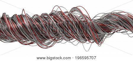 3d illustration of twisting metal wires. isolated on white.