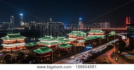 Nanchang financial district at night,Jiangxi province,China .