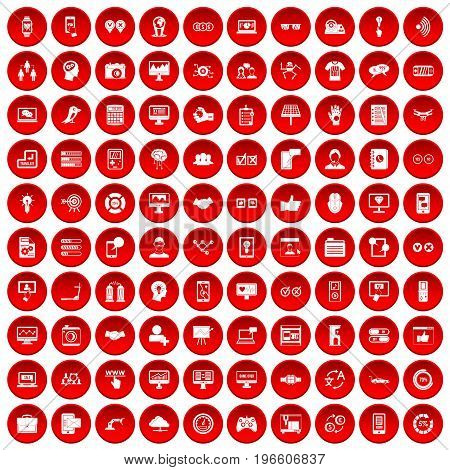 100 interface icons set in red circle isolated on white vector illustration