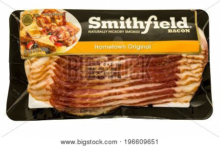 Winneconne WI - 23 July 2017: A package of Smithfield bacon on an isolated background.