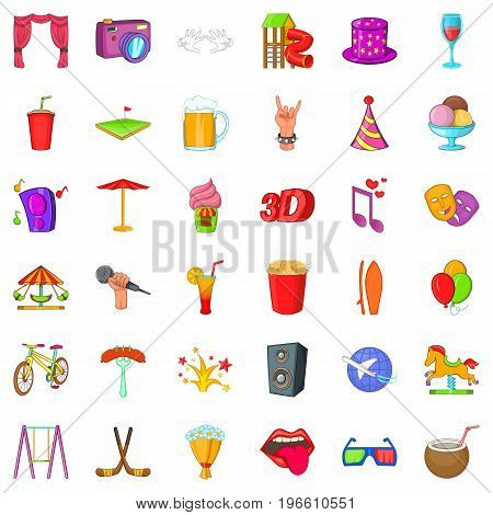 Attraction icons set. Cartoon style of 36 attraction vector icons for web isolated on white background